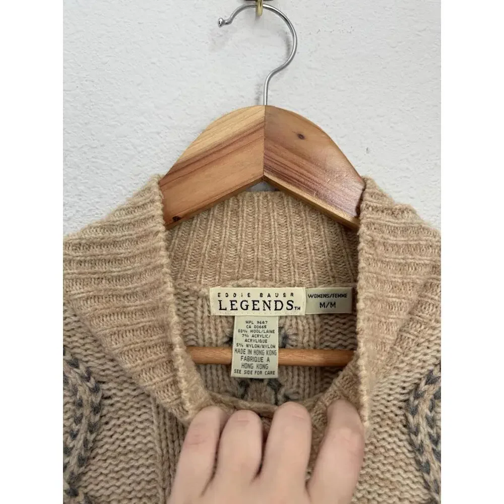 Vintage 90’s Eddie Bauer Legends Wool Blend Fisherman Knit Sweater‎ Women’s M